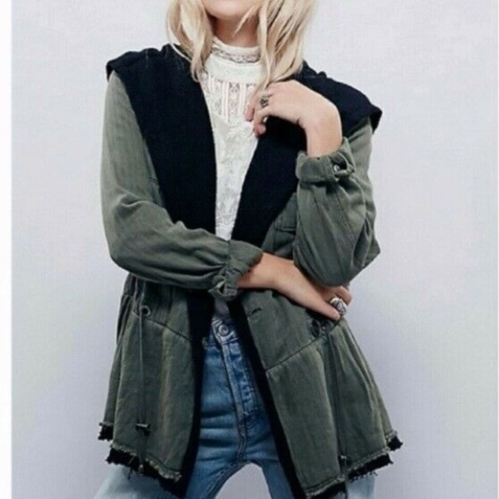 Free People Army Green Utility Hooded Jacket - Picture 3 of 7